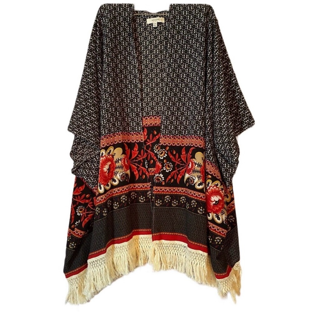 UMGEE FLORAL BOHO KIMONO CARDIGAN OPEN ASYMMETRICAL SZ XL/1X Womens